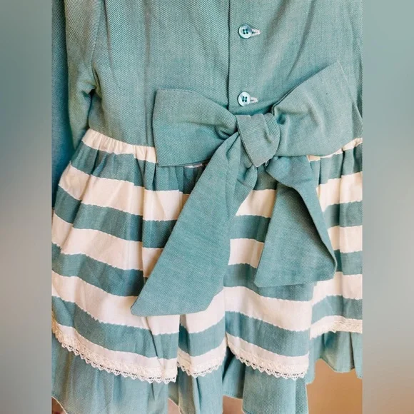 New Elegant Teal and White Striped Kids Formal Dress - Picture 6 of 6